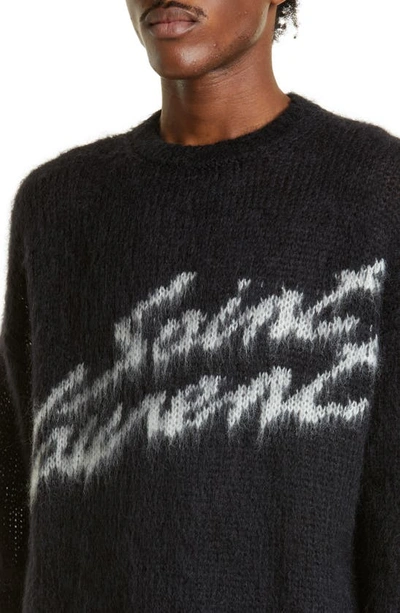Shop Saint Laurent Signature Mohair Blend Crewneck Sweater In Noir/ Naturel