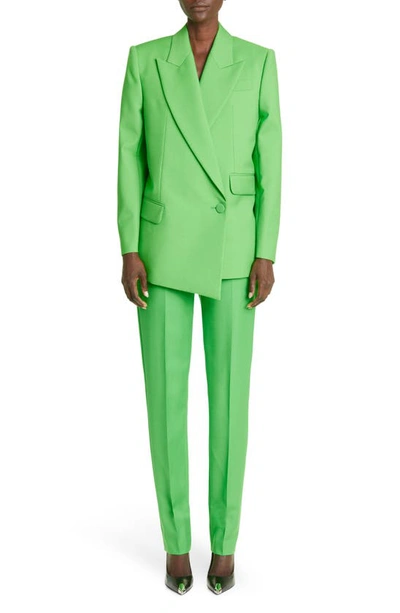 Shop Alexander Mcqueen High Waist Wool & Mohair Cigarette Trousers In Acid Green