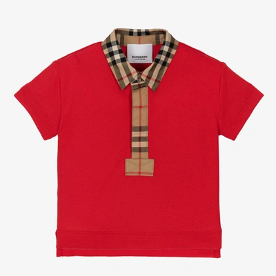 Shop Burberry Baby Boys Red Cotton Polo Shirt