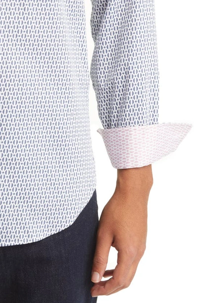 Shop Ted Baker Conifur Geo Print Stretch Cotton Button-up Shirt In Light Blue