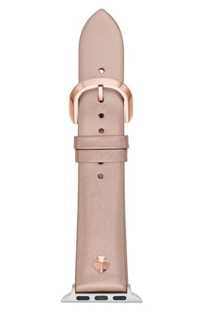 Shop Kate Spade Metallic Leather 20mm Apple Watch® Watchband In Rose Gold