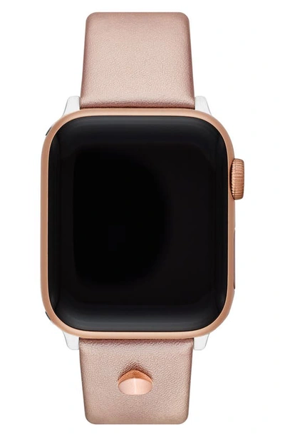 Shop Kate Spade Metallic Leather 20mm Apple Watch® Watchband In Rose Gold
