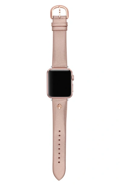 Shop Kate Spade Metallic Leather 20mm Apple Watch® Watchband In Rose Gold