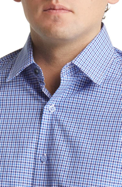 Duchamp Plaid Print Long Sleeve Tailored Fit Dress Shirt In Navy