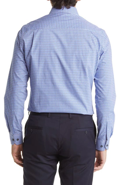Duchamp Plaid Print Long Sleeve Tailored Fit Dress Shirt In Navy