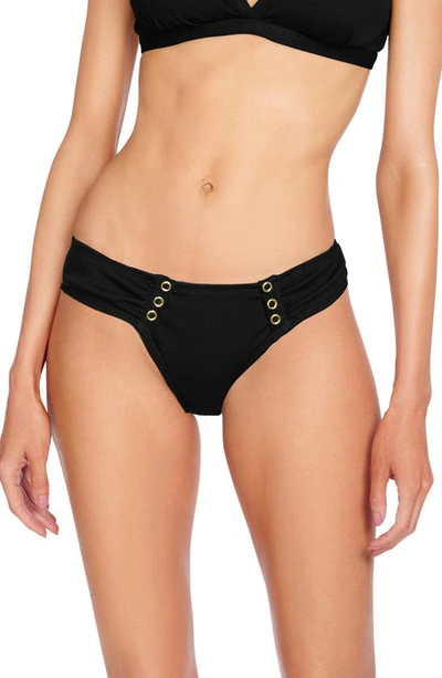 Shop Robin Piccone Amy Side Tab Bikini Bottoms In Licorice