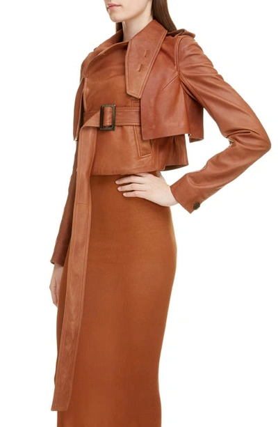 Shop Rick Owens Crop Leather Jacket In Rust