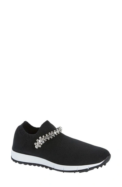 Shop Jimmy Choo Verona Embellished Knit Sneaker In Black/ Crystal