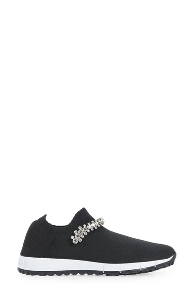 Shop Jimmy Choo Verona Embellished Knit Sneaker In Black/ Crystal