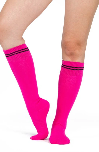Shop Arebesk Classic Knee High Grip Socks In Neon Pink