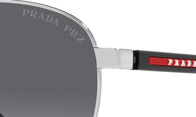 Shop Prada 61mm Polarized Aviator Sunglasses In Silver