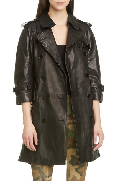 Shop R13 Leather Trench Coat In Black