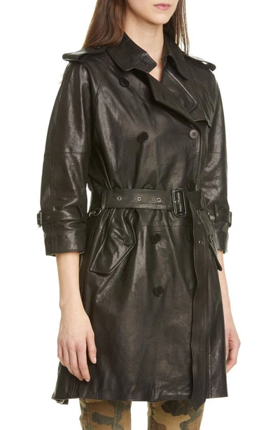 Shop R13 Leather Trench Coat In Black