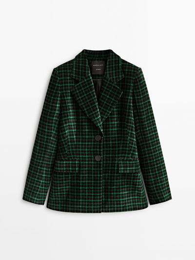 Shop Massimo Dutti Check Suit Blazer In Green