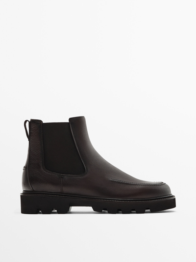 Shop Massimo Dutti Moc Toe Chelsea Boots In Brown