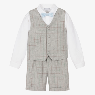 Shop Beatrice & George Boys Grey Check Cotton Shorts Suit