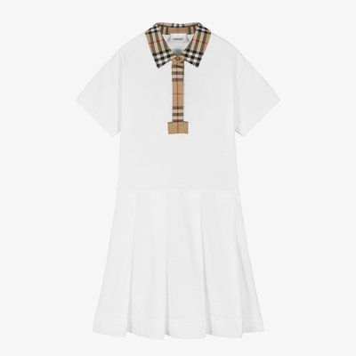 Shop Burberry Teen Girls Vintage Check Polo Dress In White