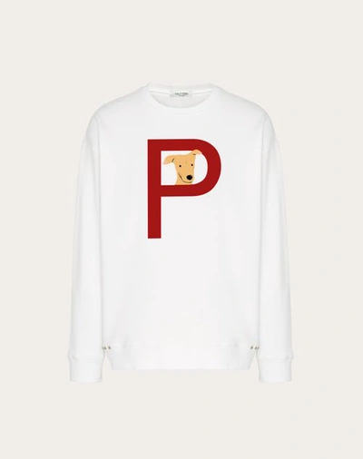 Shop Valentino Garavani Rockstud Pet Customisable Unisex Crewneck Sweatshirt In White/ Red