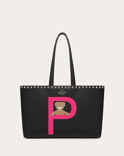 Shop Valentino Garavani Garavani Rockstud Pet Customizable Small Tote Bag Woman Black/sheer Fuchsia Uni In ブラック/シアーフューシャ