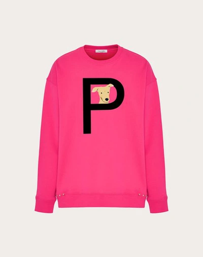 Shop Valentino Garavani Rockstud Pet Customisable Unisex Crewneck Sweatshirt In Pink/black
