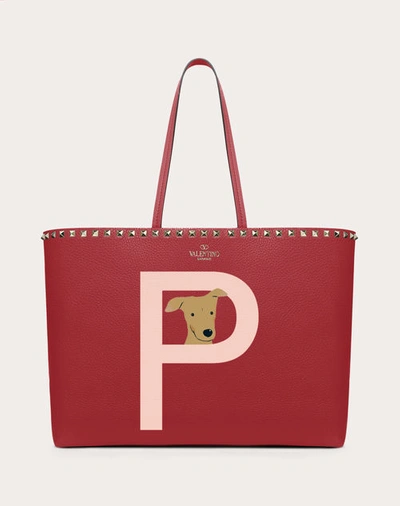 Shop Valentino Garavani Garavani Rockstud Pet Customizable Tote Bag Woman Red V./poudre Uni
