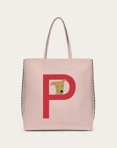 Shop Valentino Garavani Garavani Rockstud Pet Customizable N/s Tote Bag Woman Rose Quartz/pure Red Uni In ローズクォーツ/ピュアルージュ
