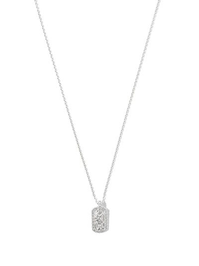 Shop Suzanne Kalan 18k White Gold Mini Dog Tag Diamond Pendant Necklace In Silver