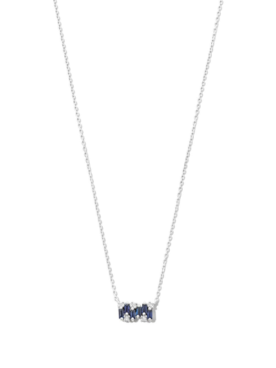 Shop Suzanne Kalan 18k White Gold Shimmer Sapphire And Diamond Necklace In Blue