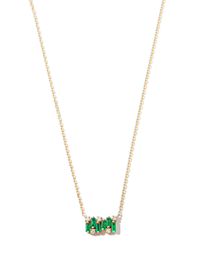 Shop Suzanne Kalan 18k White Gold Shimmer Emerald And Diamond Necklace In Green