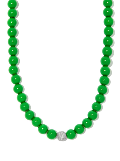 Shop Lauren Rubinski Sterling Silver Enamel Diamond Beaded Necklace In Green
