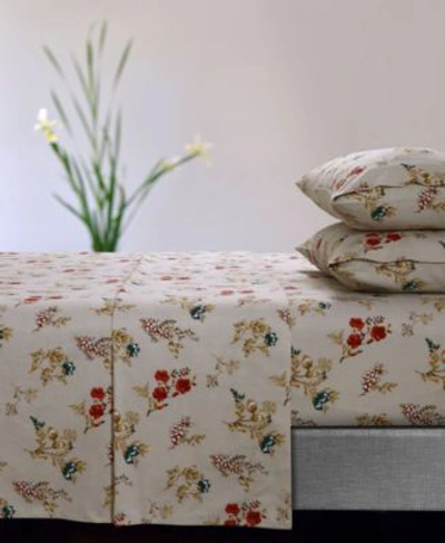 Shop Tribeca Living Leilani Floral 170 Gsm Flannel Extra Deep Pocket Sheet Set In Cream