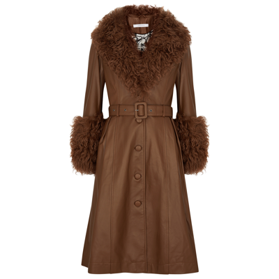 Shop Saks Potts Foxy Shearling-trimmed Leather Coat In Brown