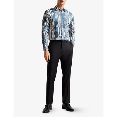 Shop Ted Baker Chorley Butterfly Stripe-print Stretch-cotton Shirt In Blue