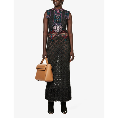 Shop Etro Lola Abstract-pattern Slim-fit Wool-blend Knitted Maxi Dress In Black
