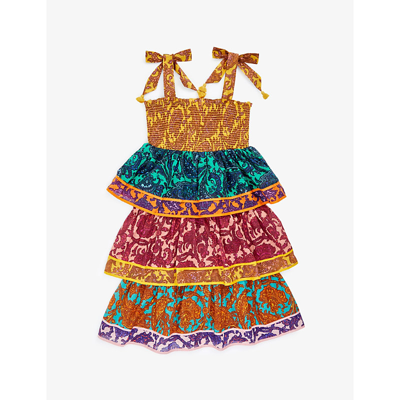 Shop Zimmermann Girls Spliced Paisley Kids Tiggy Shirred Ruffled Cotton-poplin Dress 4-12 Years