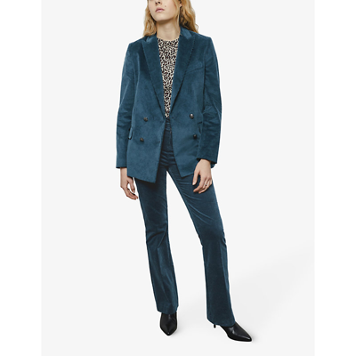 Shop Ikks Womens Royal Blue Straight-fit Double-breasted Corduroy Jacket