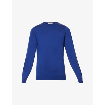 Shop John Smedley Mens Lapis Blue Crewneck Regular-fit Merino Wool-knit Jumper