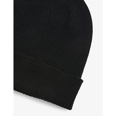 Shop Rick Owens Boys Black Kids Folded-brim Wool Beanie Hat