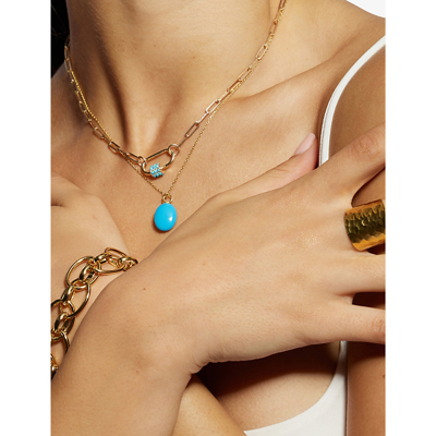 La Maison Couture Amadeus Daphne Paperclip 14ct Yellow Gold-plated Vermeil Recycled Sterling Silver And Turquoise Neck In Gold