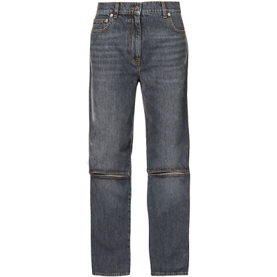 Shop Jw Anderson Distressed Brand-patch Straight-leg Mid-rise Jeans In Black