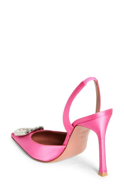 Shop Amina Muaddi Camelia Crystal Buckle Satin Slingback Pump In Pink Satin