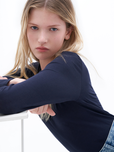 Filippa K Cotton Stretch Long Sleeve In Blue