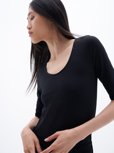 Filippa K Cotton Stretch Scoop Neck Top In Black