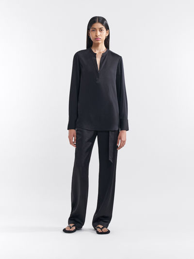Filippa K Keyhole-collar Silk Blouse In Black
