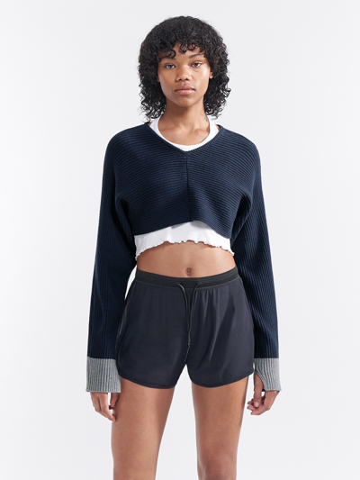 Filippa K Navy Cropped Warm-up Sweater In Blue | ModeSens