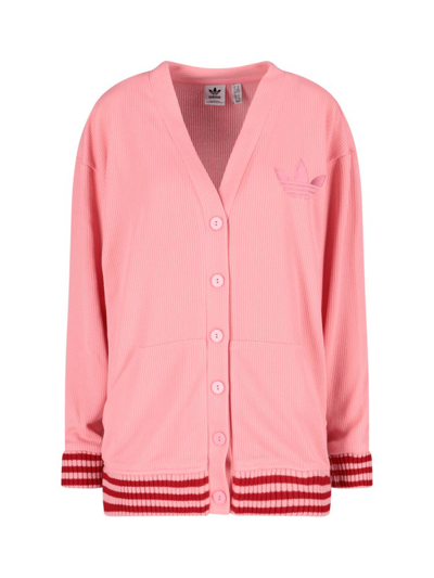 Shop Adidas Originals Adicolor Logo Embroidered Cardigan In Pink