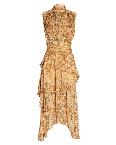 Shona Joy Louise Tiered Ruffled Midi Dress In Beige | ModeSens