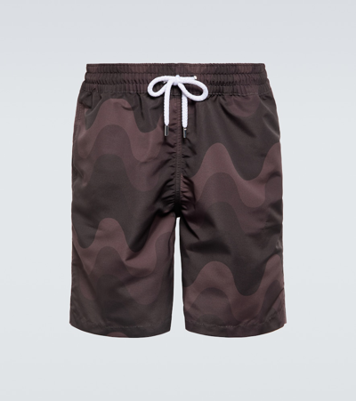 Shop Frescobol Carioca Sport Swim Printed Swim Trunks In Dark Oat