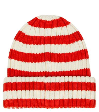 Shop Mini Rodini Ribbed-knit Cotton Beanie In Red