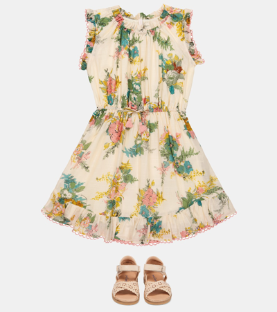 Shop Zimmermann Clover Floral Cotton Dress In Honey Peony Floral